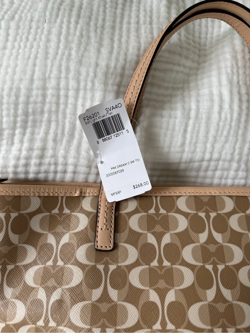 NWT Coach Beige Signature Canvas Tote with Matching Wristlet Chalk Park Dream